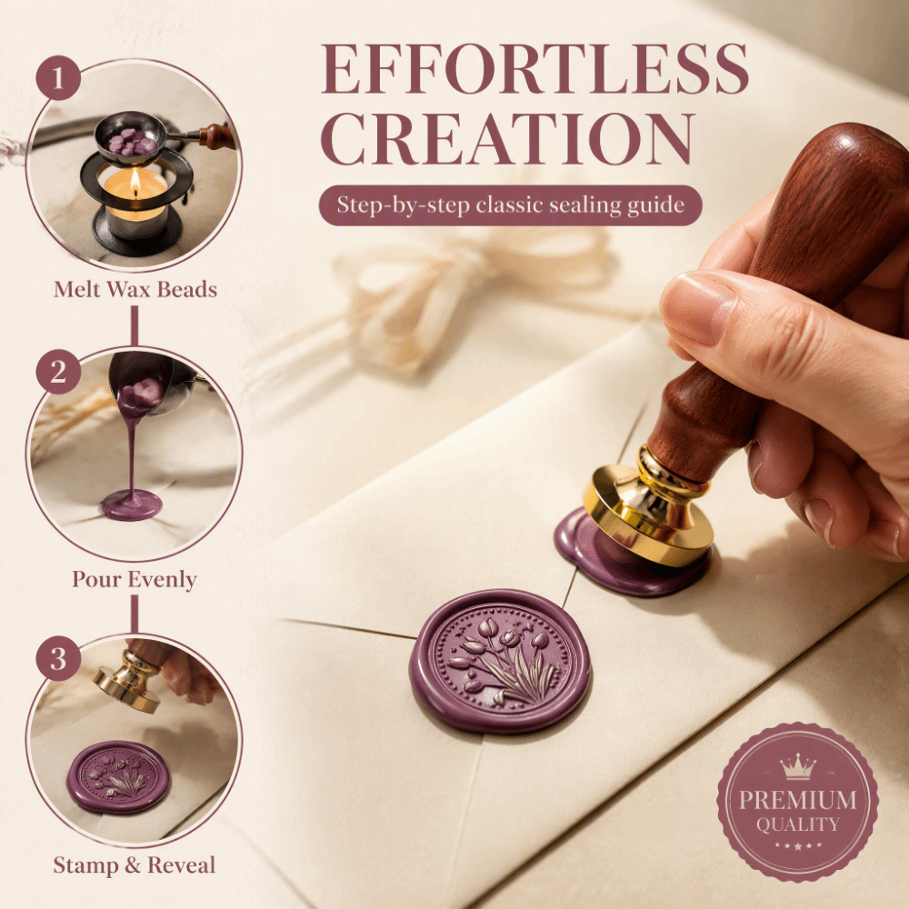 Wax Seal Stamp Set - Conjunto de 20 Peças de Selos